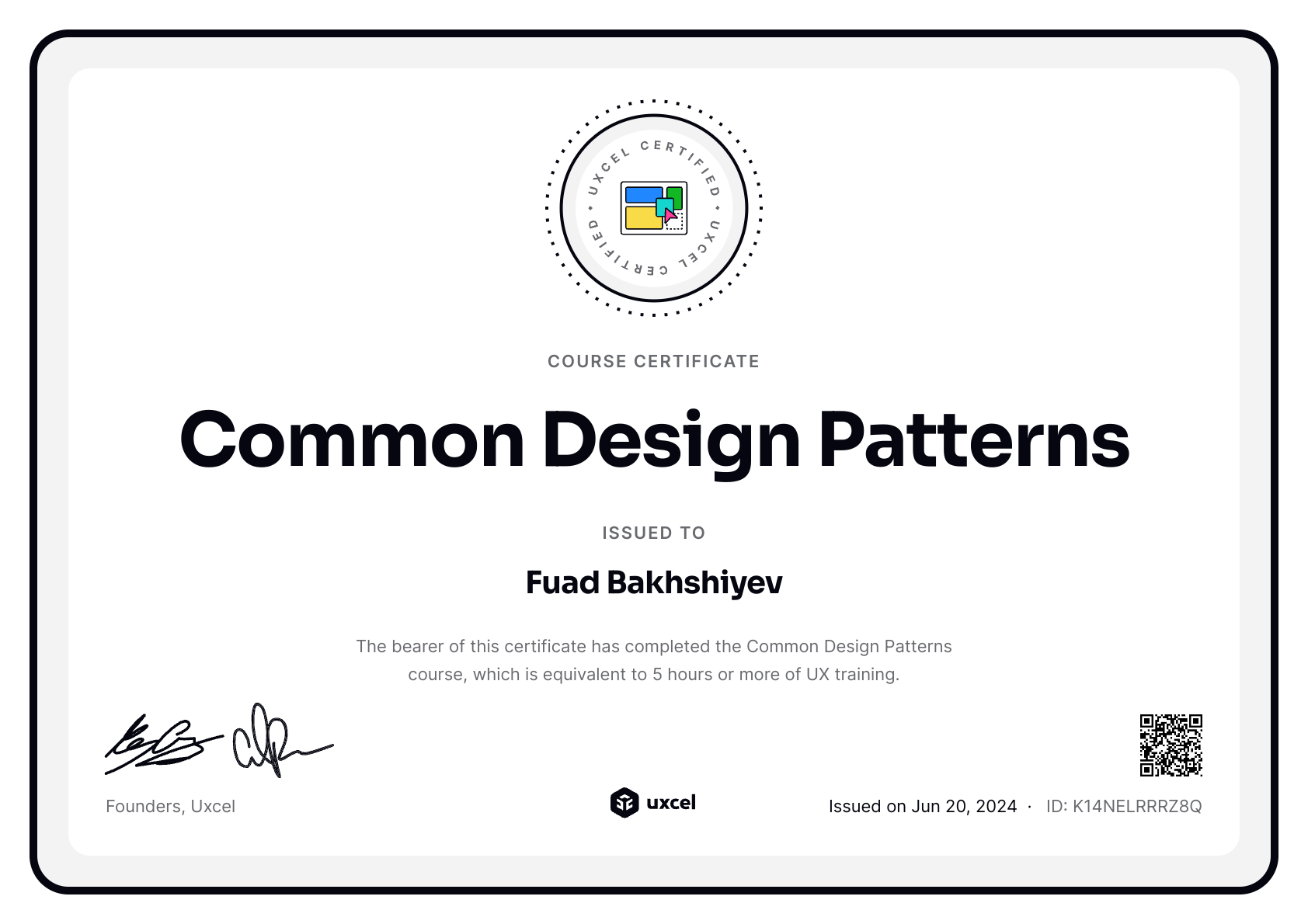 Fuad Bakhshiyev's certificate